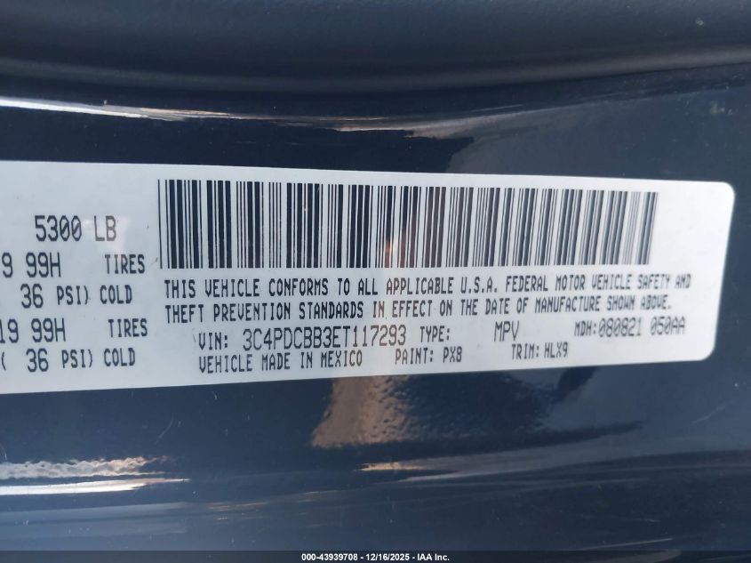 2014 Dodge Journey Sxt VIN: 3C4PDCBB3ET117293 Lot: 43939708