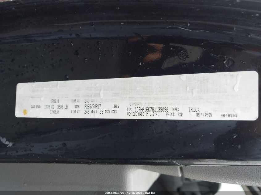 2008 Dodge Ram 1500 St/Sxt VIN: 1D7HA16K78J199090 Lot: 43939729