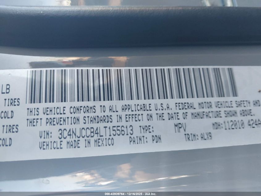2020 Jeep Compass Limited Fwd VIN: 3C4NJCCB4LT155613 Lot: 43939764
