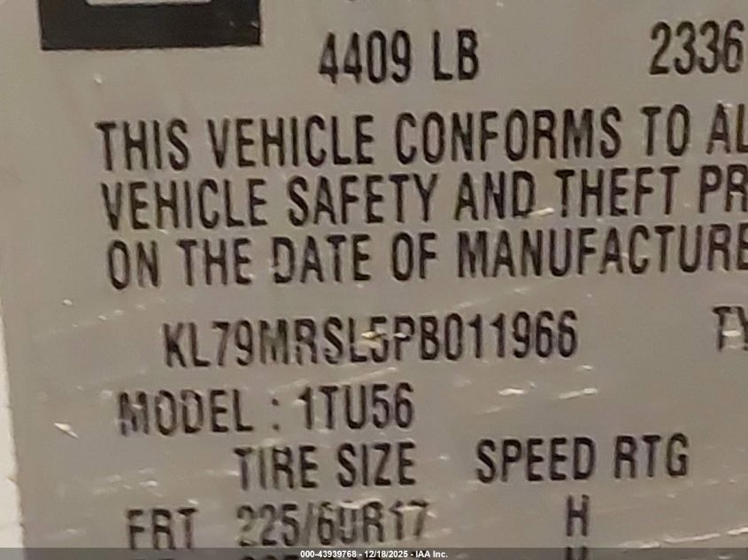 2023 Chevrolet Trailblazer Awd Lt VIN: KL79MRSL5PB011966 Lot: 43939768