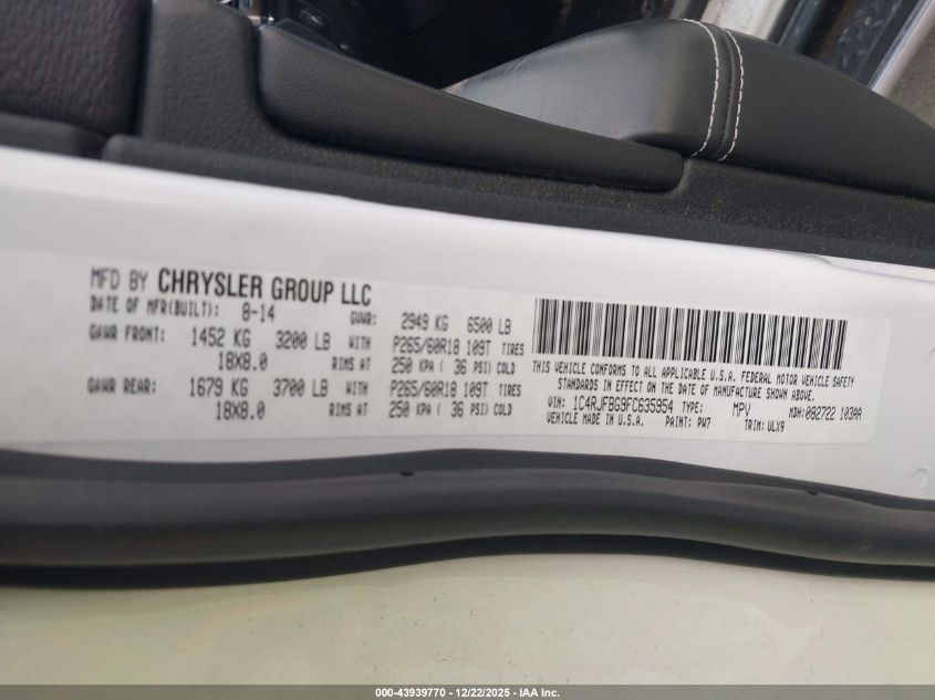 2015 Jeep Grand Cherokee Limited VIN: 1C4RJFBG9FC635954 Lot: 43939770