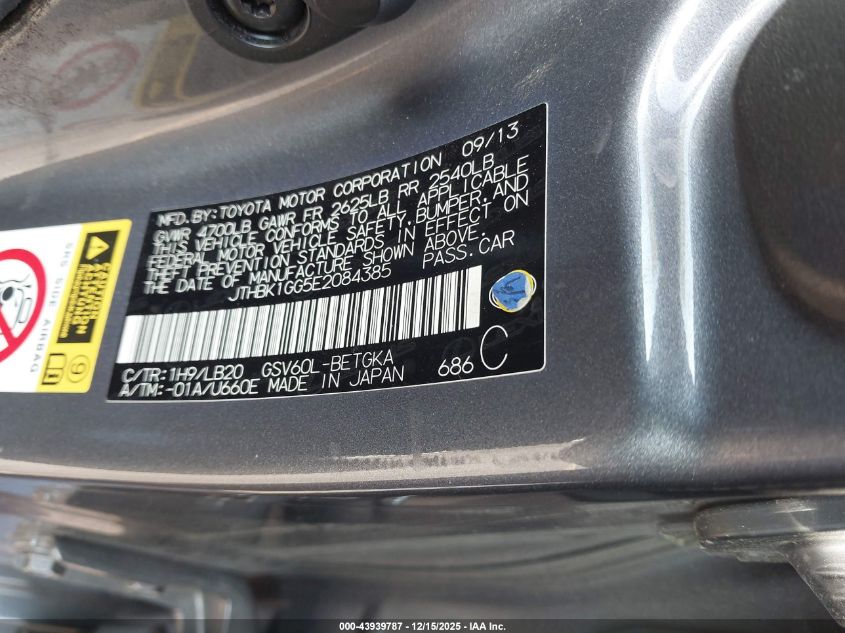 2014 Lexus Es 350 VIN: JTHBK1GG5E2084385 Lot: 43939787