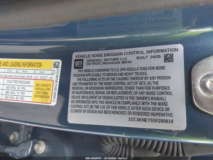 2025 Chevrolet Silverado 2500Hd 4Wd Standard Bed Lt VIN: 1GC4KNEY5SF280814 Lot: 43939791