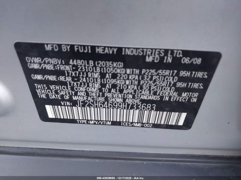 2009 Subaru Forester 2.5X Limited VIN: JF2SH64699H733683 Lot: 43939858