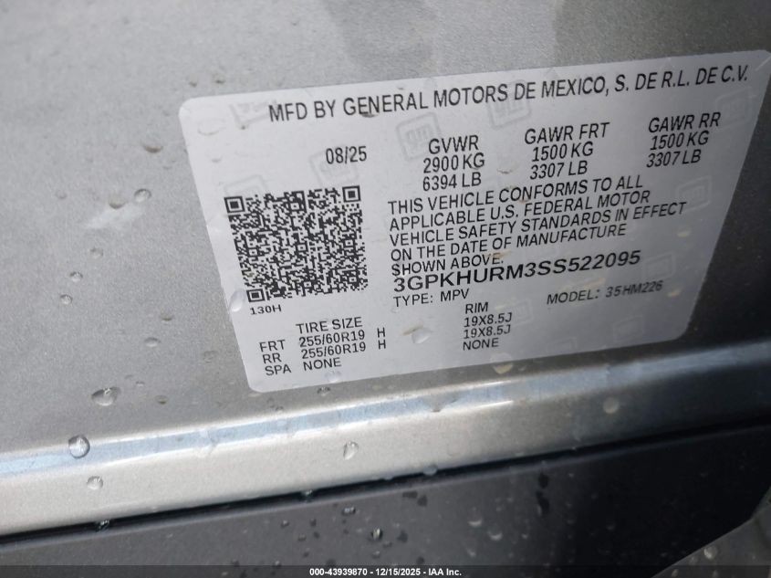 2025 Honda Prologue Ex VIN: 3GPKHURM3SS522095 Lot: 43939870