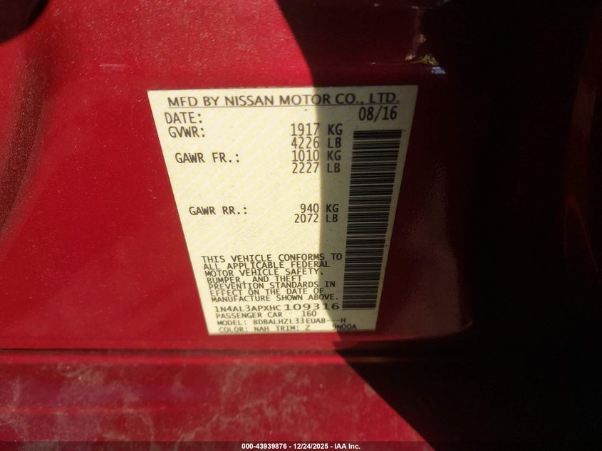 1N4AL3APXHC109316 2017 NISSAN ALTIMA photo no. 9