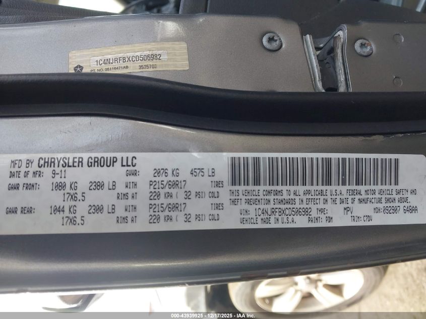 2012 Jeep Patriot Latitude VIN: 1C4NJRFBXCD506982 Lot: 43939925