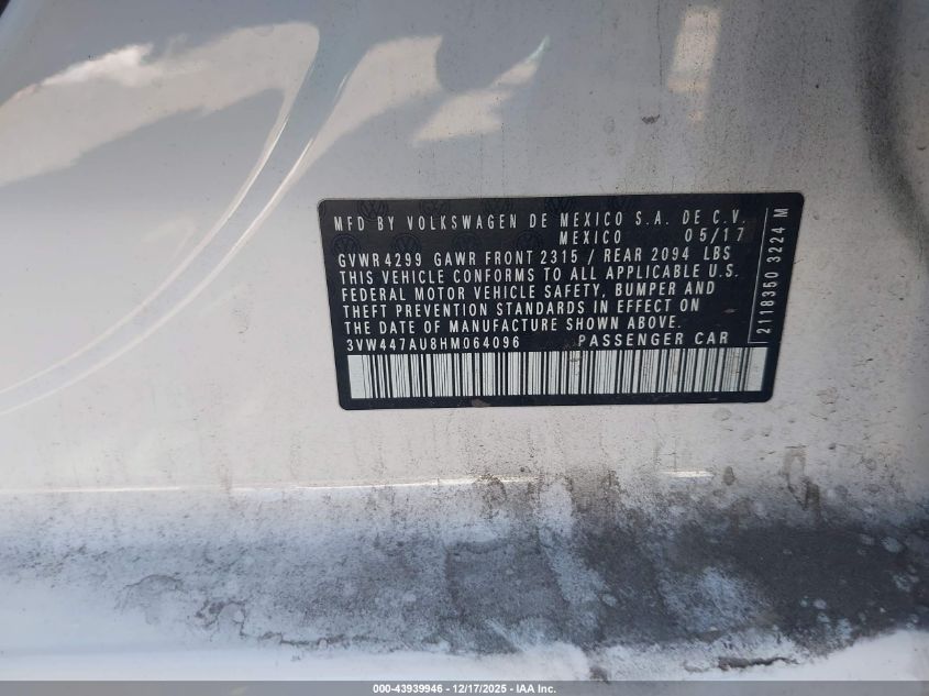 2017 Volkswagen Golf Gti Autobahn 4-Door/S 4-Door/Se 4-Door/Sport 4-Door VIN: 3VW447AU8HM064096 Lot: 43939946