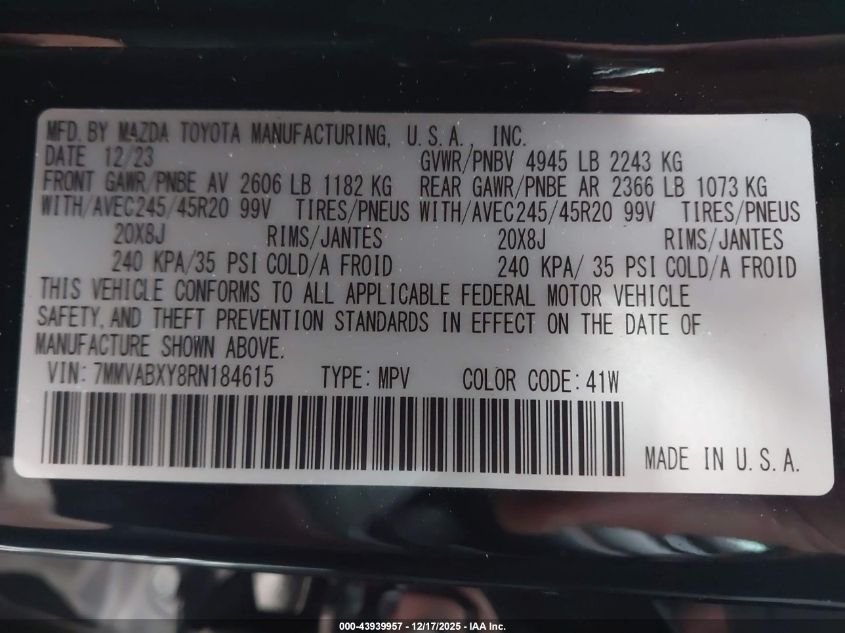 2024 Mazda Cx-50 2.5 Turbo VIN: 7MMVABXY8RN184615 Lot: 43939957