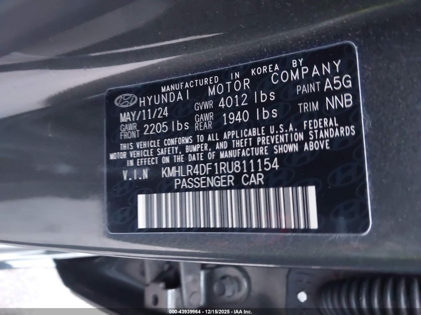 2024 Hyundai Elantra N Line VIN: KMHLR4DF1RU811154 Lot: 43939964