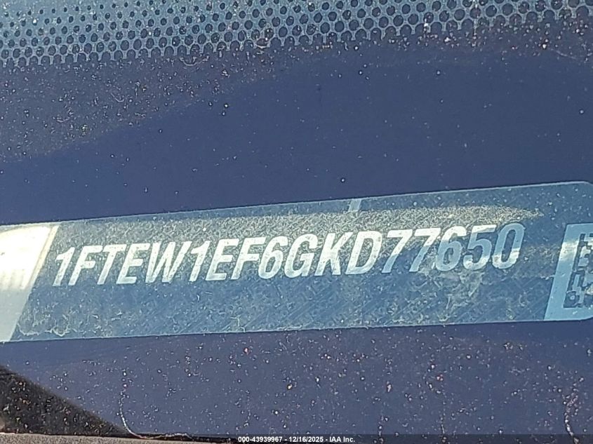2016 Ford F-150 Lariat VIN: 1FTEW1EF6GKD77650 Lot: 43939967