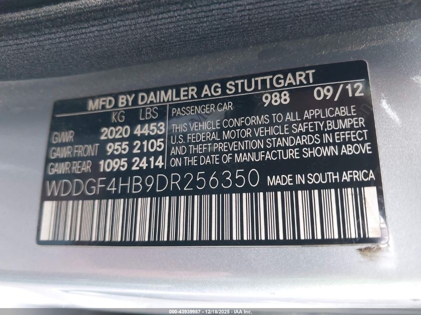 2013 Mercedes-Benz C 250 Sport VIN: WDDGF4HB9DR256350 Lot: 43939987