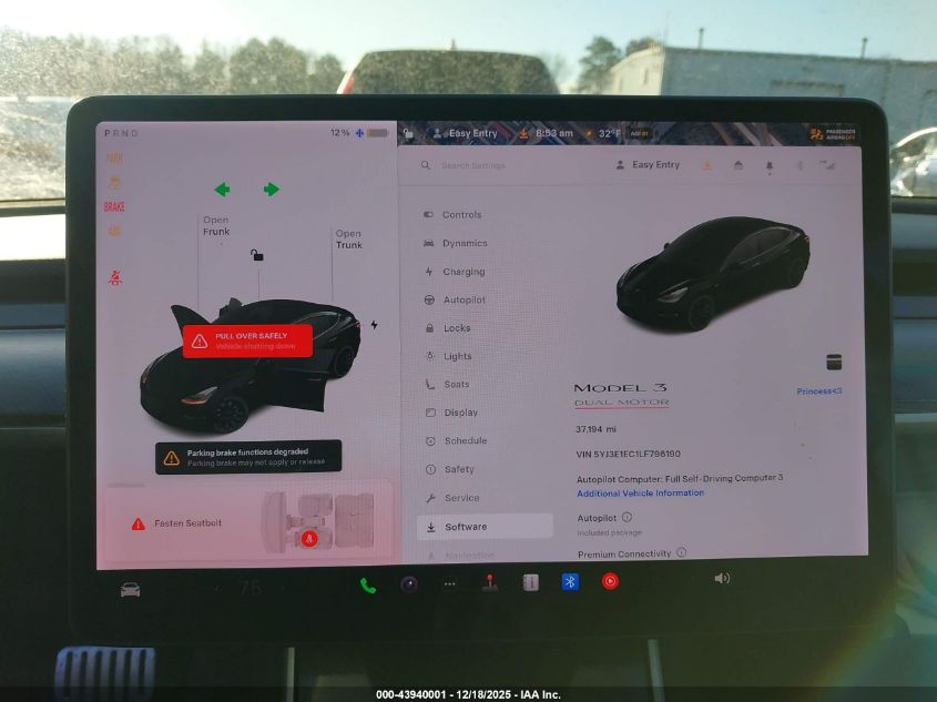 2020 Tesla Model 3 Performance Dual Motor All-Wheel Drive VIN: 5YJ3E1EC1LF796190 Lot: 43940001