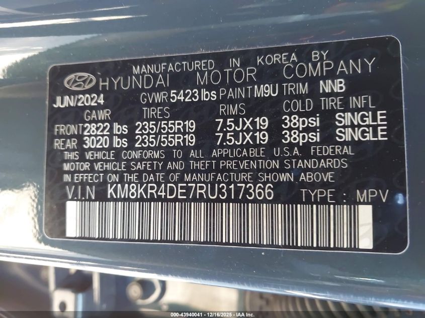 2024 Hyundai Ioniq 5 Limited VIN: KM8KR4DE7RU317366 Lot: 43940041