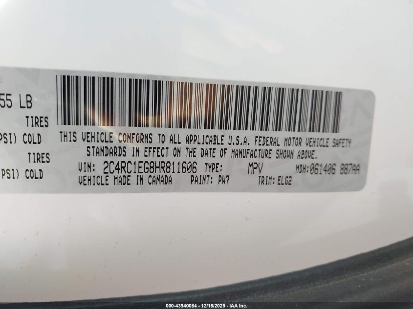 2017 Chrysler Pacifica Touring-L Plus VIN: 2C4RC1EG8HR811606 Lot: 43940084