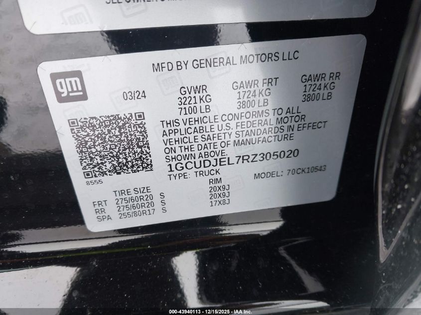 2024 Chevrolet Silverado 1500 4Wd Short Bed High Country VIN: 1GCUDJEL7RZ305020 Lot: 43940113