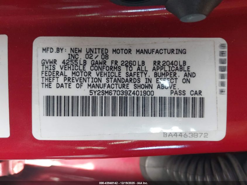 2009 Pontiac Vibe VIN: 5Y2SM67039Z401900 Lot: 43940142