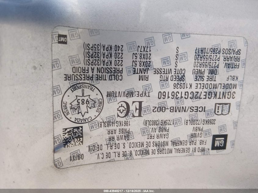 2012 Chevrolet Avalanche 1500 Ltz VIN: 3GNTKGE72CG136160 Lot: 43940217