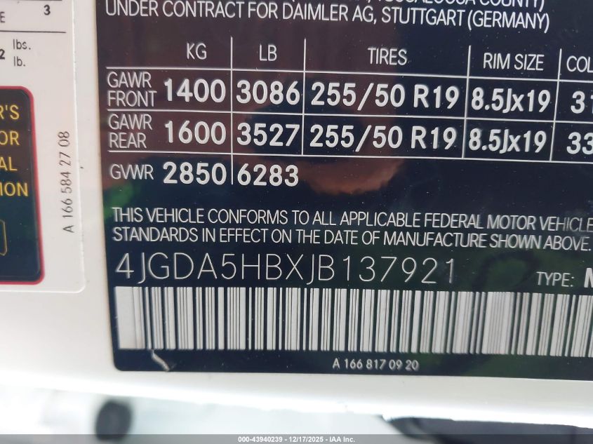 2018 Mercedes-Benz Gle 350 4Matic VIN: 4JGDA5HBXJB137921 Lot: 43940239