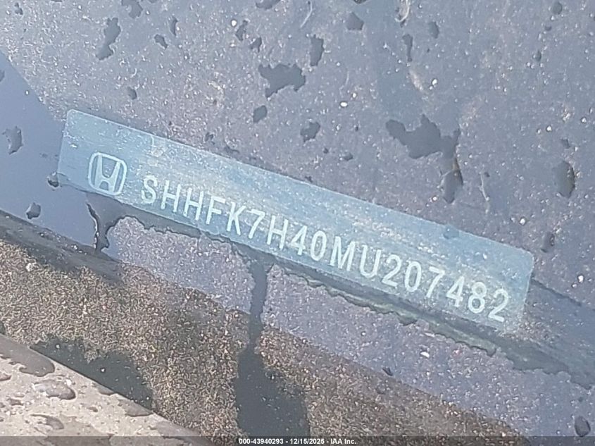 2021 Honda Civic Sport VIN: SHHFK7H40MU207482 Lot: 43940293