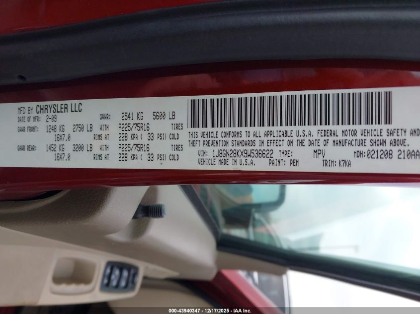 2009 Jeep Liberty Sport VIN: 1J8GN28KX9W536622 Lot: 43940347