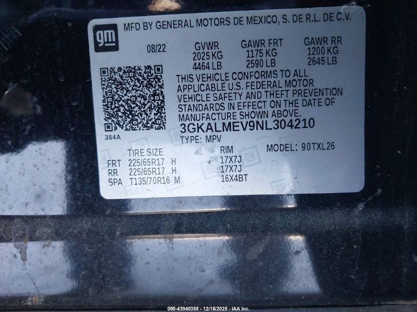 2022 GMC Terrain Fwd Sle VIN: 3GKALMEV9NL304210 Lot: 43940358