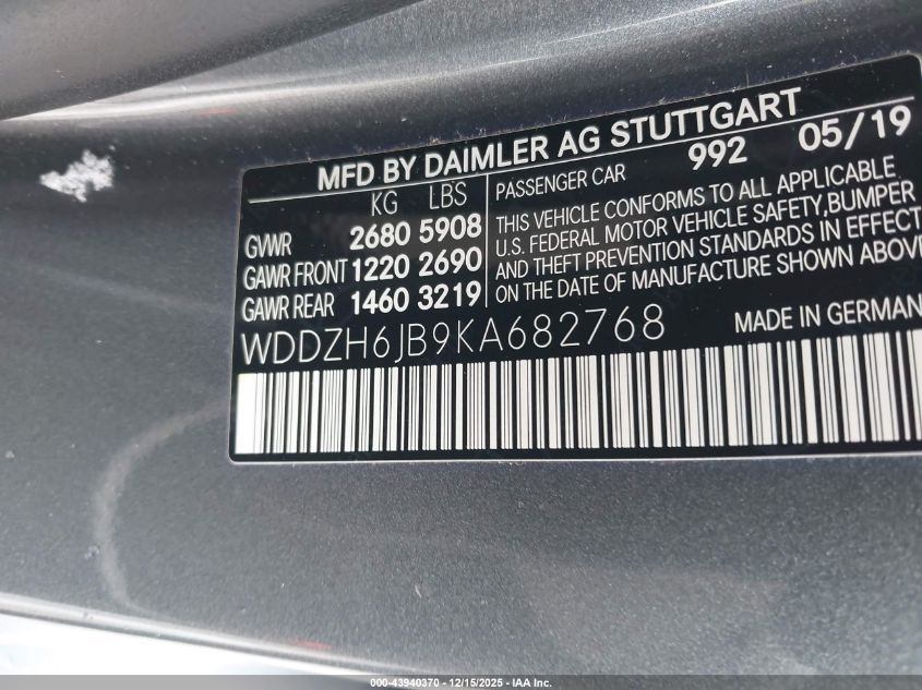 2019 Mercedes-Benz E 450 4Matic VIN: WDDZH6JB9KA682768 Lot: 43940370