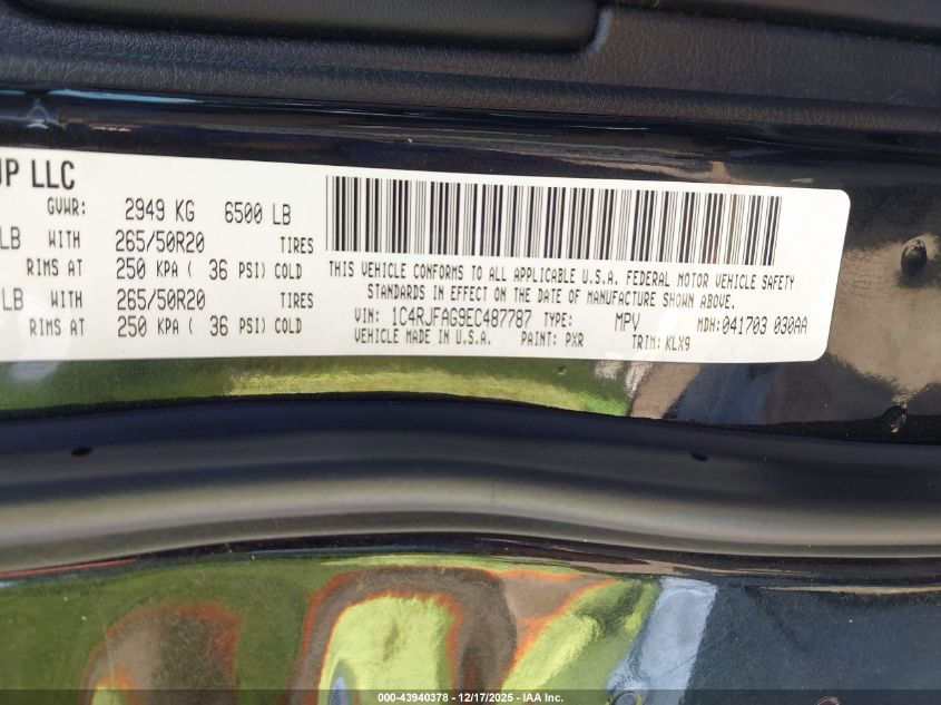 2014 Jeep Grand Cherokee Altitude VIN: 1C4RJFAG9EC487787 Lot: 43940378