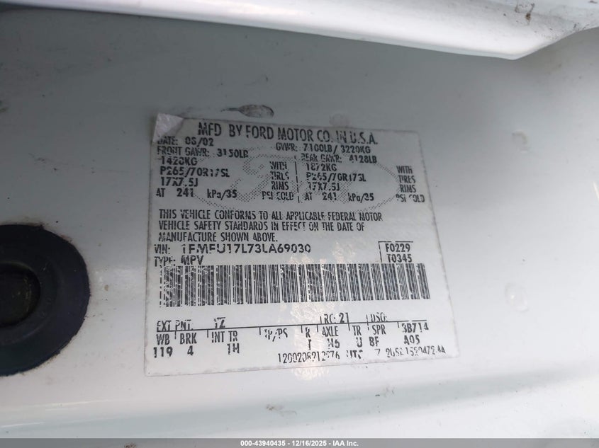 1FMFU17L73LA69030 2003 FORD EXPEDITION photo no. 9