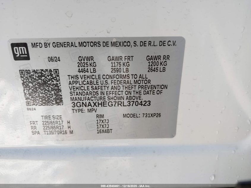 2024 Chevrolet Equinox Fwd Ls VIN: 3GNAXHEG7RL370423 Lot: 43940461