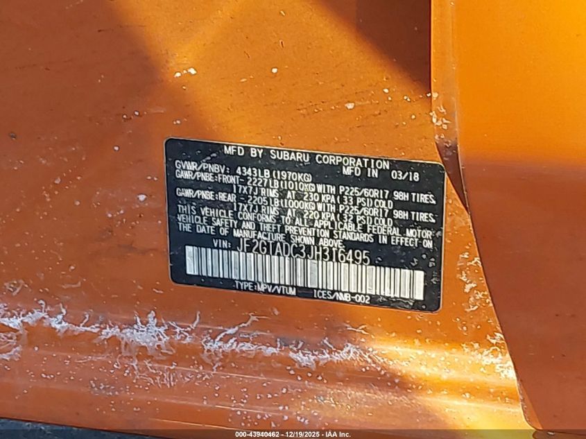 2018 Subaru Crosstrek 2.0I Premium VIN: JF2GTADC3JH316495 Lot: 43940462