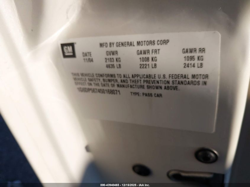 2005 Cadillac Cts Standard VIN: 1G6DP567450168071 Lot: 43940465