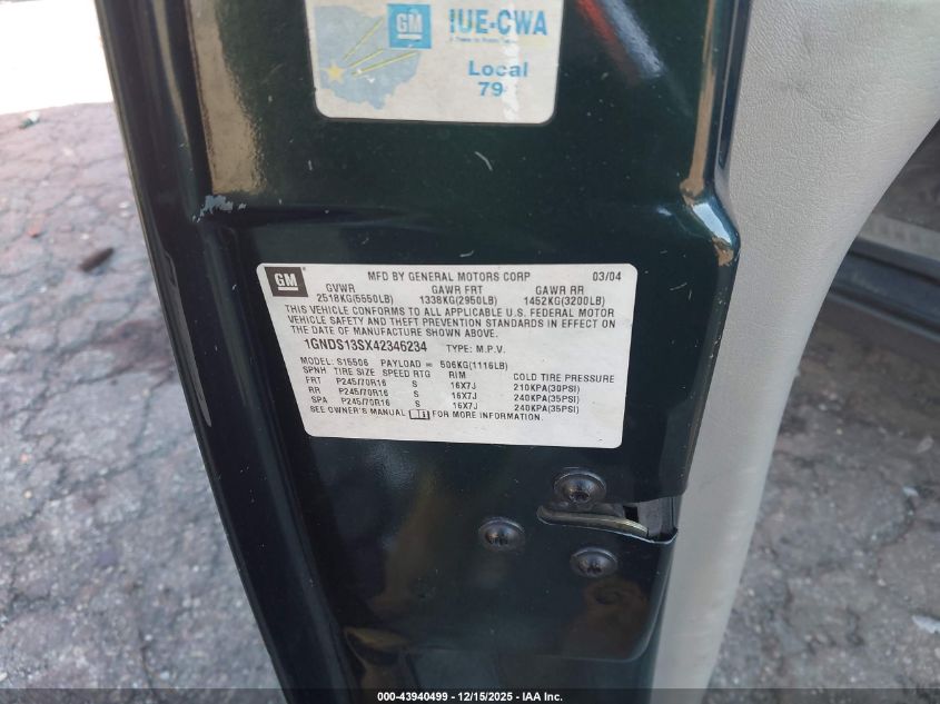 2004 Chevrolet Trailblazer Ls VIN: 1GNDS13SX42346234 Lot: 43940499