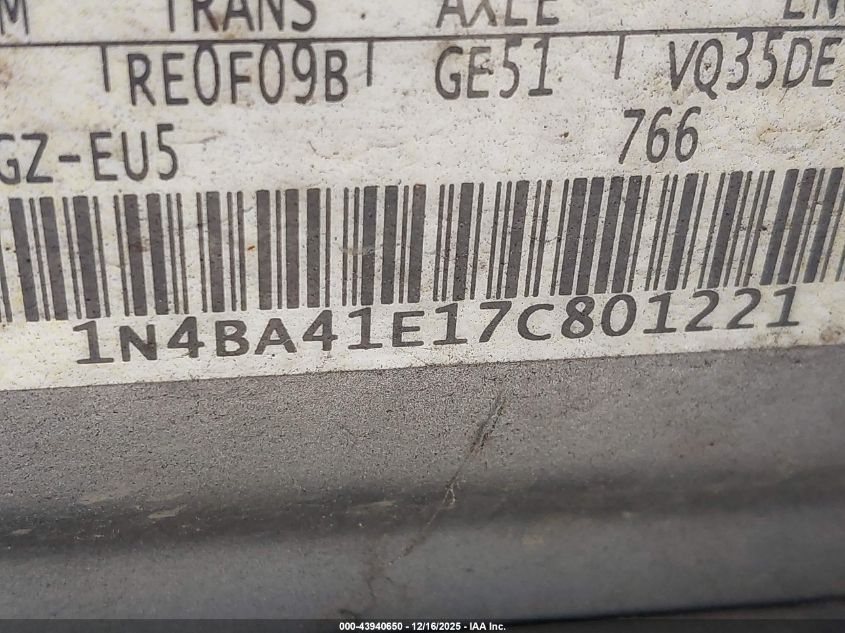 2007 Nissan Maxima 3.5 Sl VIN: 1N4BA41E17C801221 Lot: 43940650