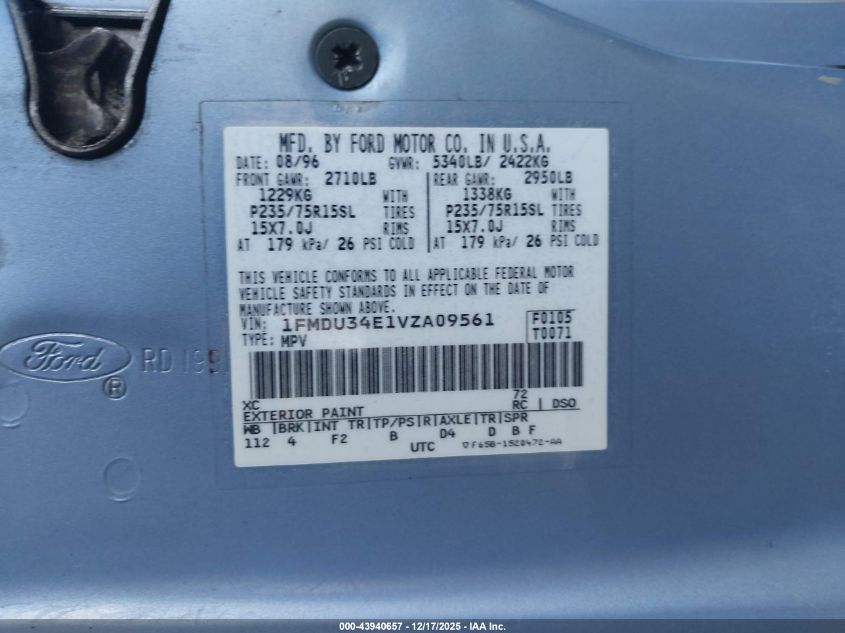 1997 Ford Explorer Eddie Bauer/Limited/Xl/Xlt VIN: 1FMDU34E1VZA09561 Lot: 43940657