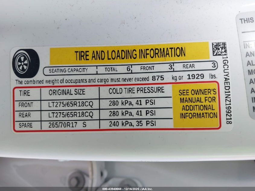 2022 Chevrolet Silverado 1500 Ltd 4Wd Standard Bed Wt VIN: 1GCUYAED1NZ199218 Lot: 43940668