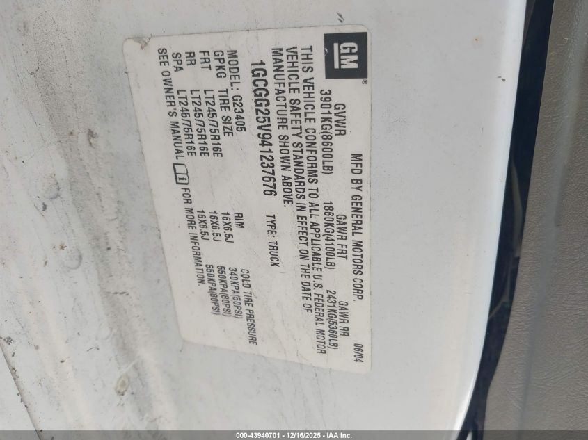 2004 Chevrolet Express VIN: 1GCGG25V941237676 Lot: 43940701