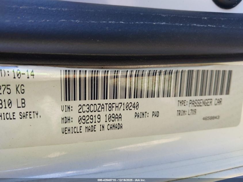 2015 Dodge Challenger R/T VIN: 2C3CDZAT8FH710240 Lot: 43940715