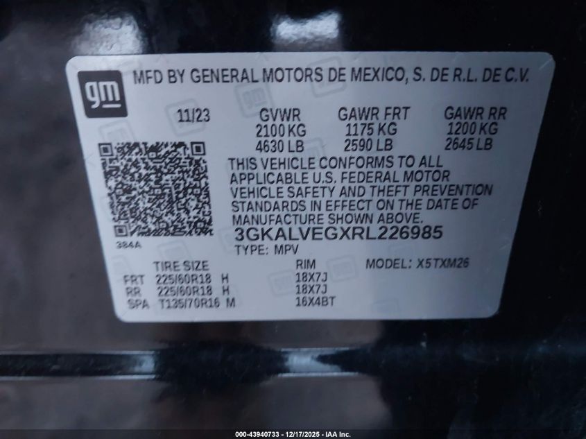 2024 GMC Terrain Awd Slt VIN: 3GKALVEGXRL226985 Lot: 43940733