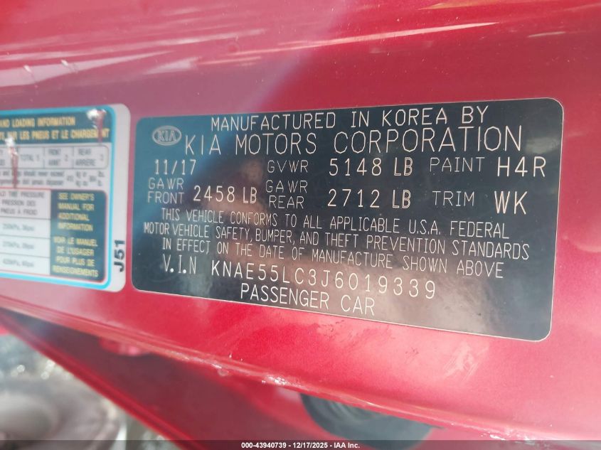 2018 Kia Stinger Gt2 VIN: KNAE55LC3J6019339 Lot: 43940739