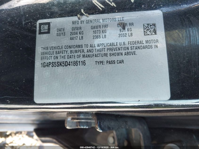 2013 Buick Verano Leather Group VIN: 1G4PS5SK5D4186116 Lot: 43940742