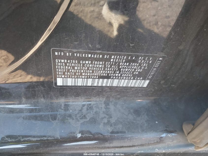 2017 Volkswagen Golf Gti Autobahn 4-Door/S 4-Door/Se 4-Door/Sport VIN: 3VW4T7AU1HM017804 Lot: 43940748