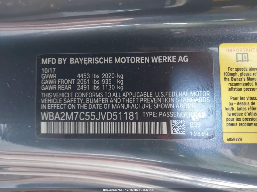 2018 BMW 230I VIN: WBA2M7C55JVD51181 Lot: 43940756