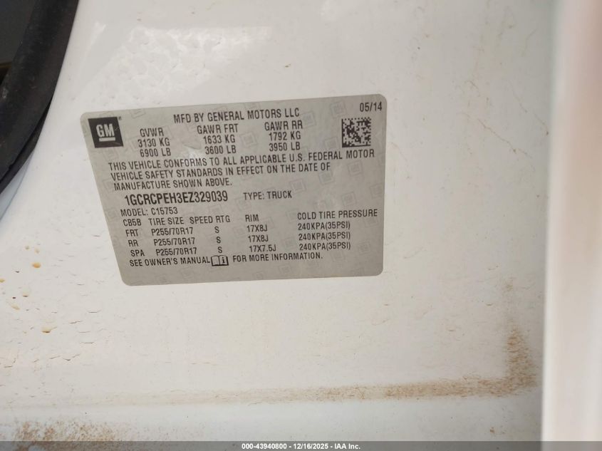 2014 Chevrolet Silverado 1500 Work Truck 2Wt VIN: 1GCRCPEH3EZ329039 Lot: 43940800