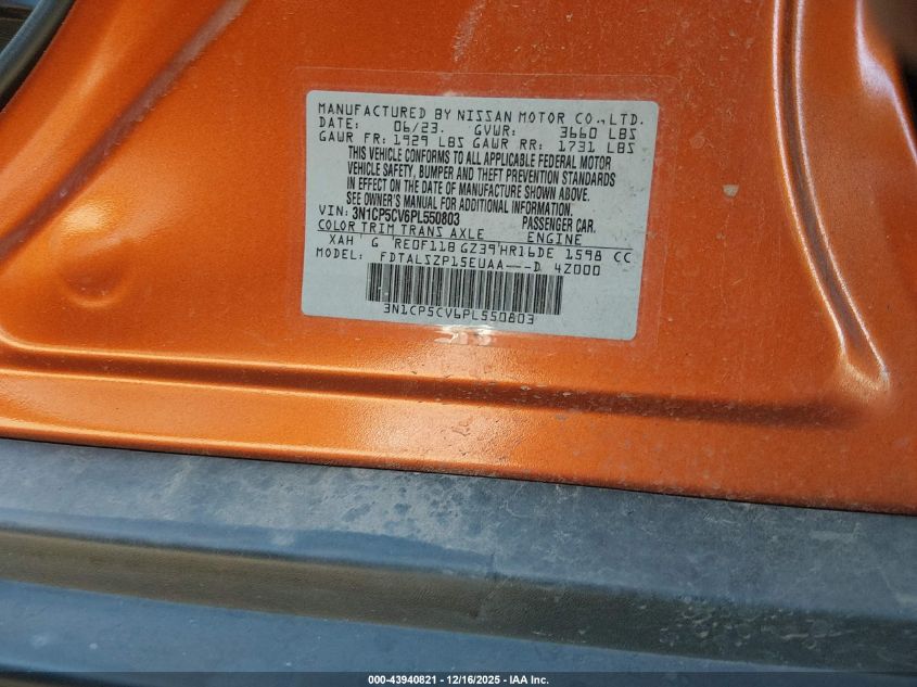 2023 Nissan Kicks Sv Xtronic Cvt VIN: 3N1CP5CV6PL550803 Lot: 43940821