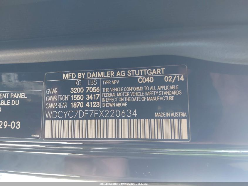 2014 Mercedes-Benz G 63 Amg 4Matic VIN: WDCYC7DF7EX220634 Lot: 43940868