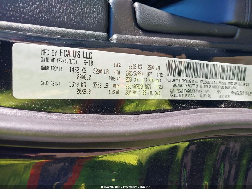 2018 Jeep Grand Cherokee Altitude 4X2 VIN: 1C4RJEAG8JC431019 Lot: 43940880