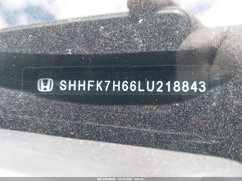 2020 Honda Civic Ex VIN: SHHFK7H66LU218843 Lot: 43940896