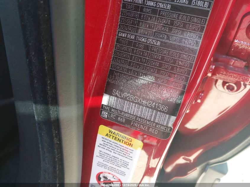 2017 Land Rover Range Rover Evoque Se/Se Premium VIN: SALVP2BGXHH241366 Lot: 43940898