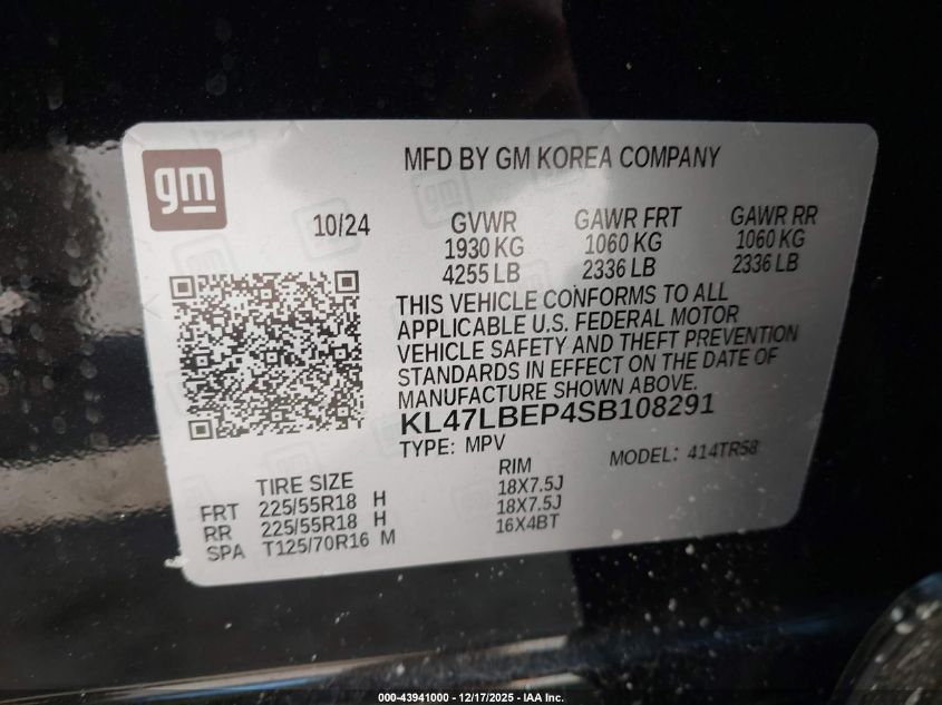 2025 Buick Envista Sport Touring Fwd VIN: KL47LBEP4SB108291 Lot: 43941000